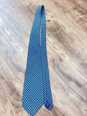 Vintage Hills Cashmere House Michelsons Necktie Blue White Geometric Grid Tie
